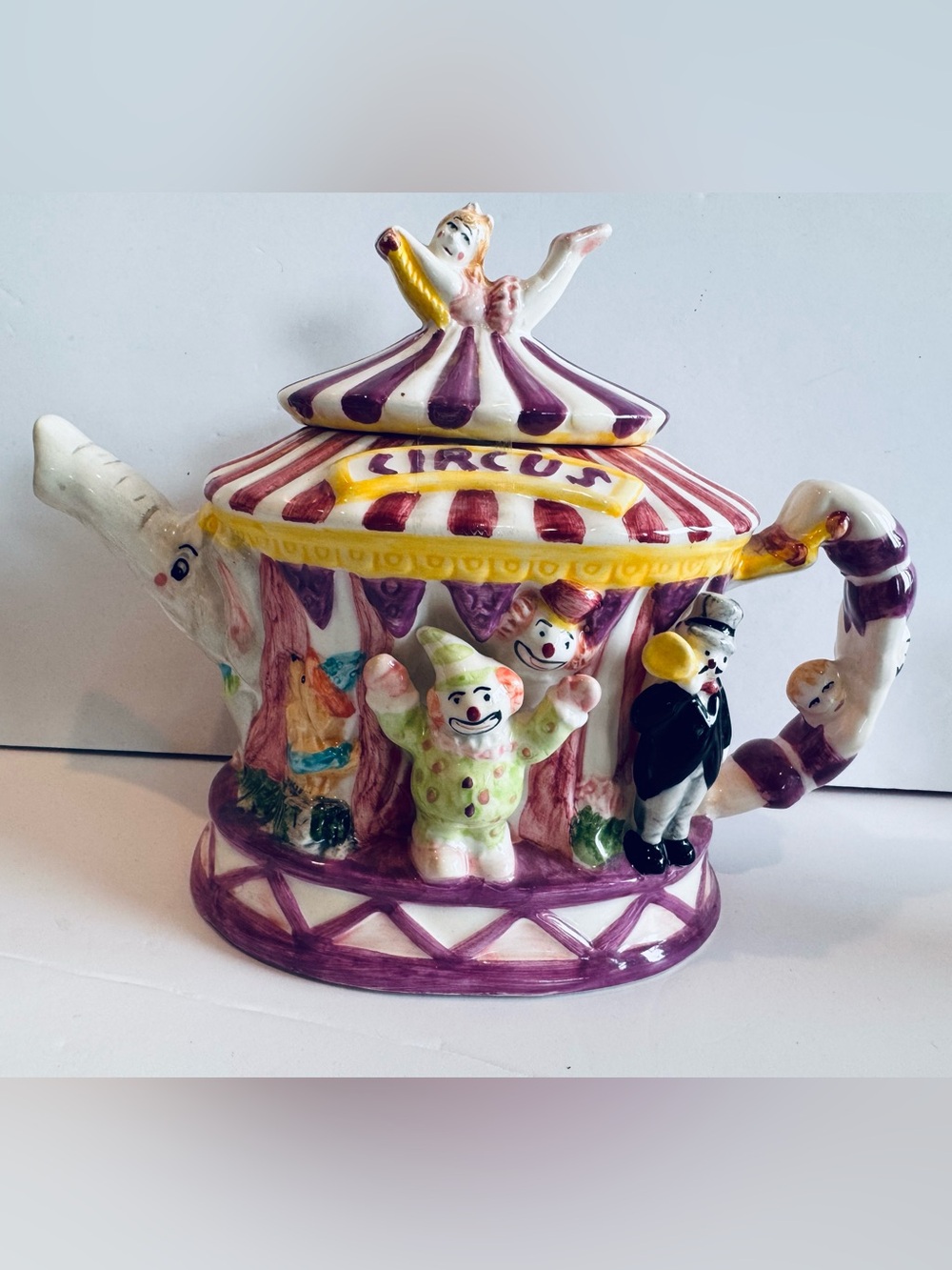 Vintage 1995 Mercuries Circus Theme Ceramic Tea Set 8 Pieces Hand-Painted